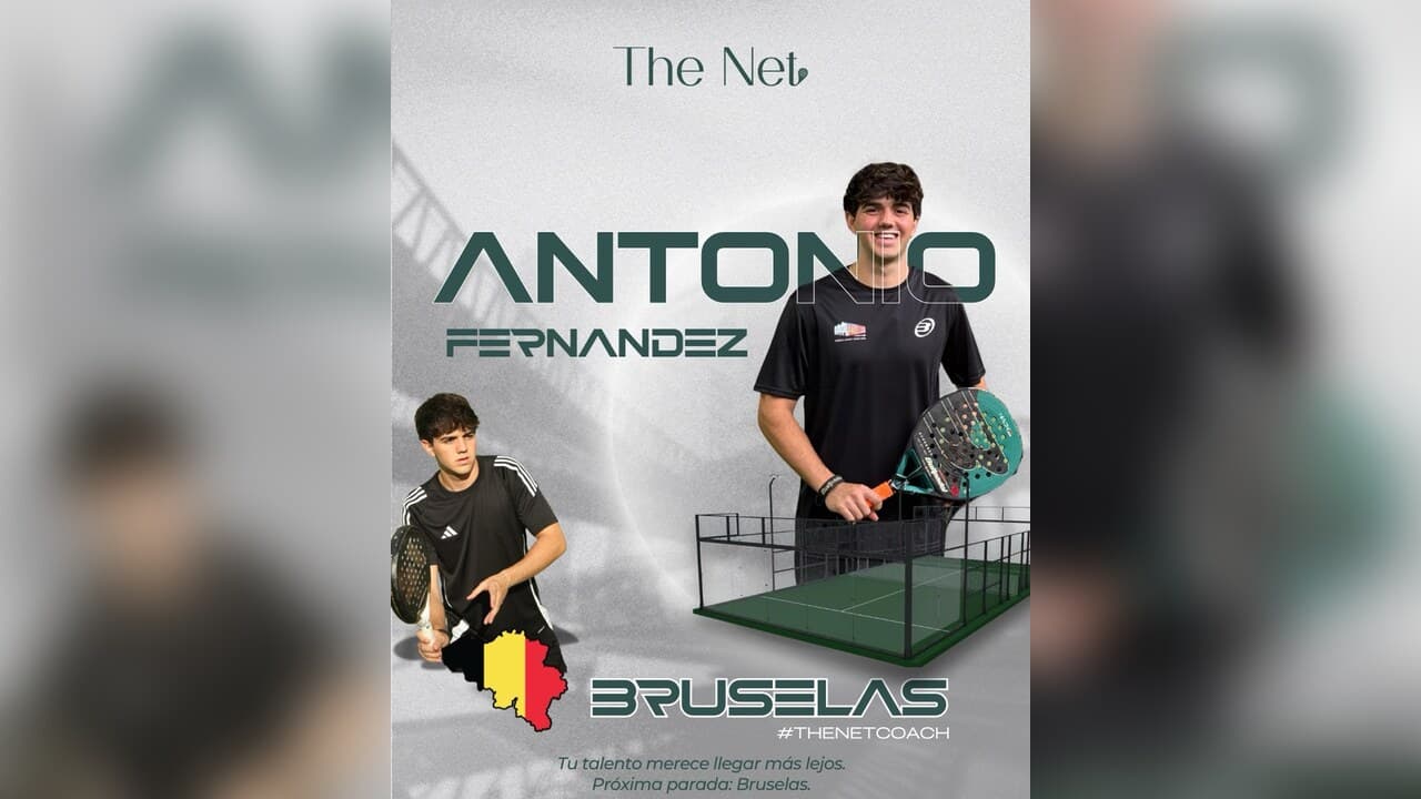 Tarjeta de The Net con Antonio Fernández, entrenador de pádel en Bruselas