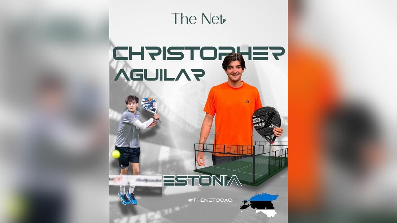 A The Net card featuring Christopher Aguilar, padel coach in Estonia
