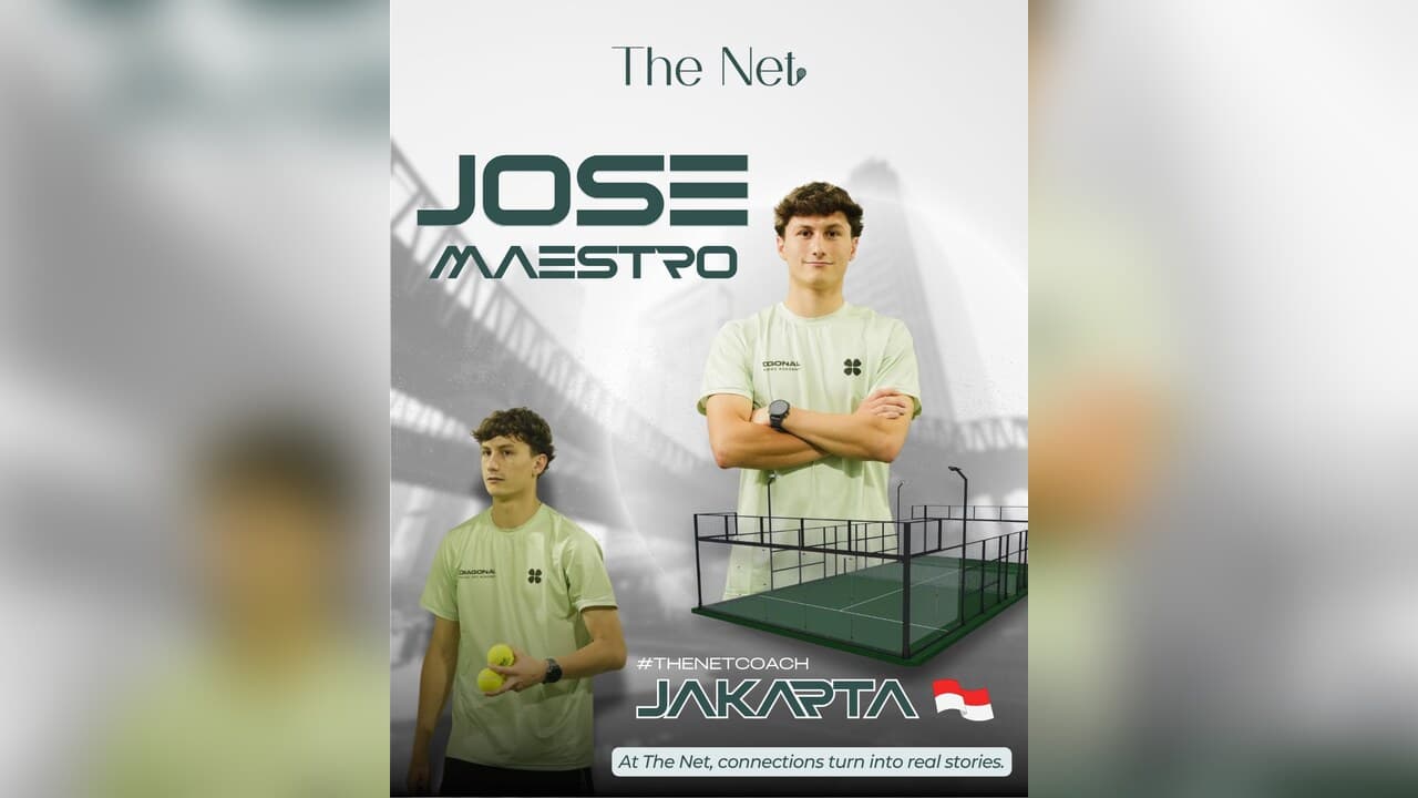 A The Net card featuring Jose Maestro, padel coach in Jakarta
