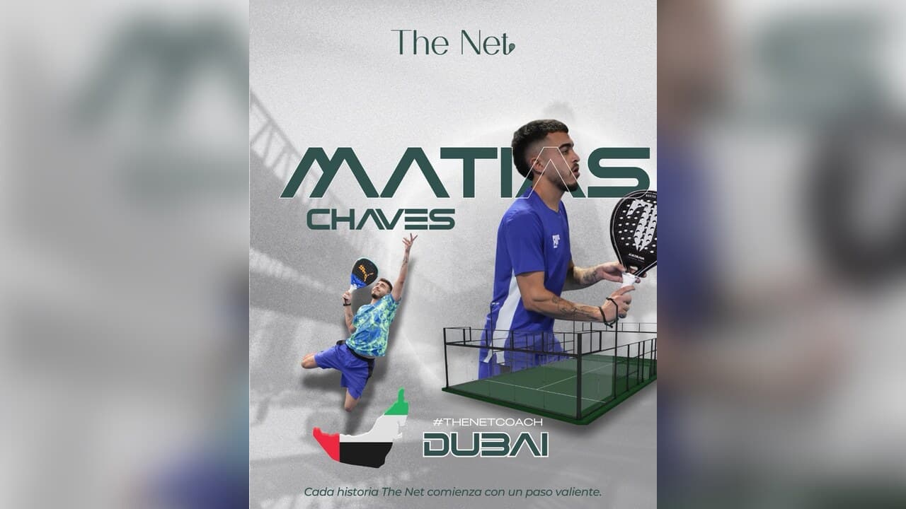 Tarjeta de The Net con Matías Chaves, entrenador de pádel en Dubái